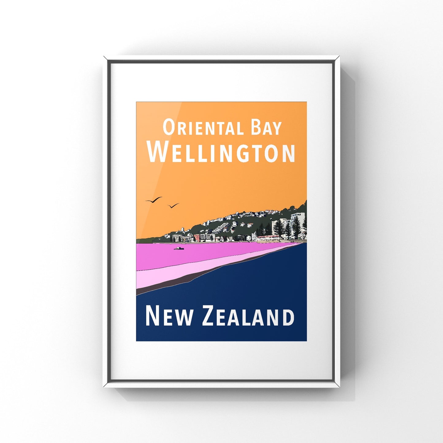 Oriental Bay Art Print - in Orange and Blue