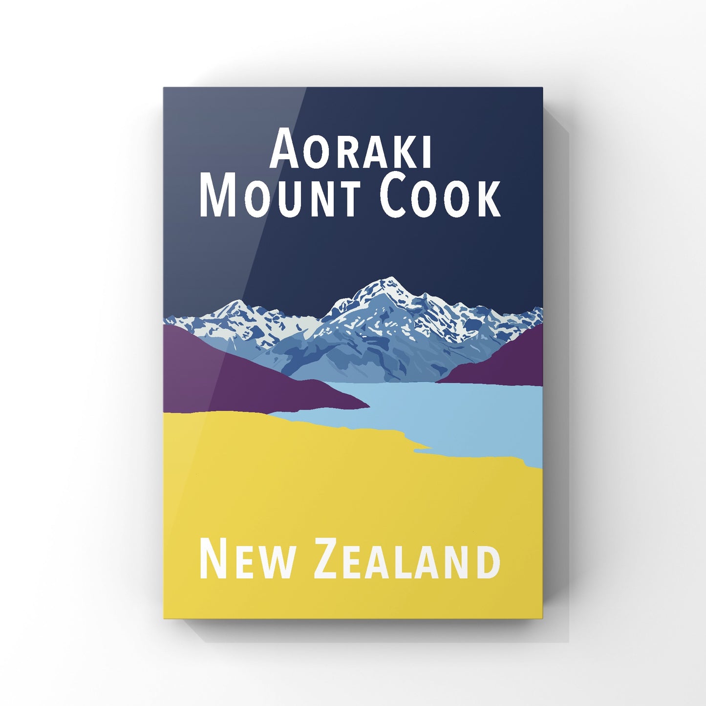 Mount Cook Art Print - in Navy and Yellow