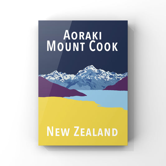 Mount Cook Art Print - in Navy and Yellow