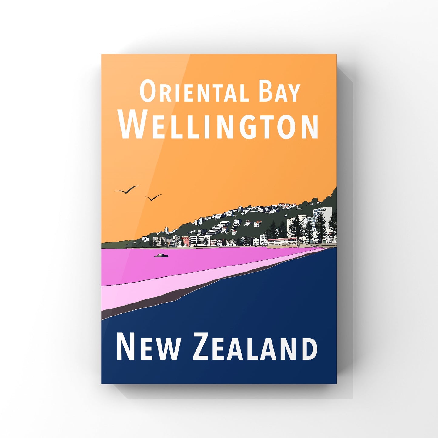 Oriental Bay Art Print - in Orange and Blue