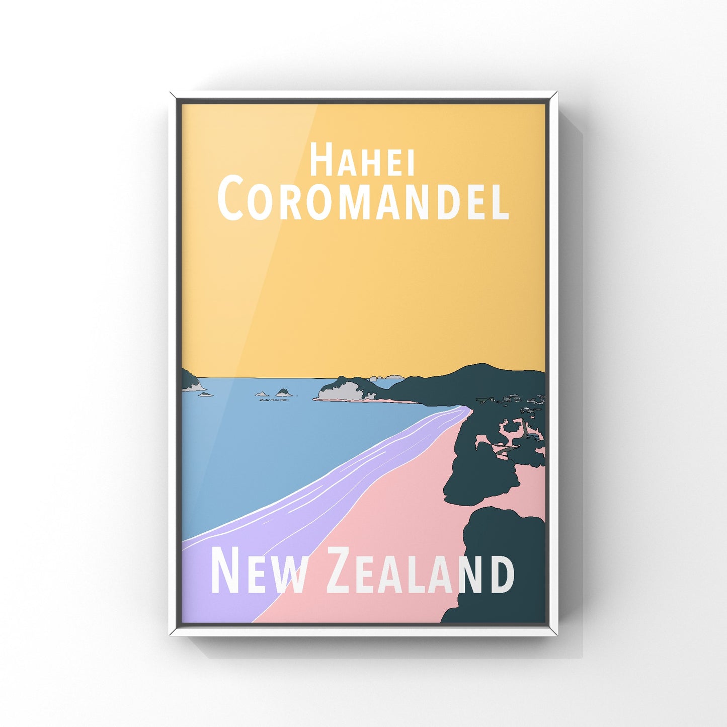 Hahei Art Print - in Yellow and Pink