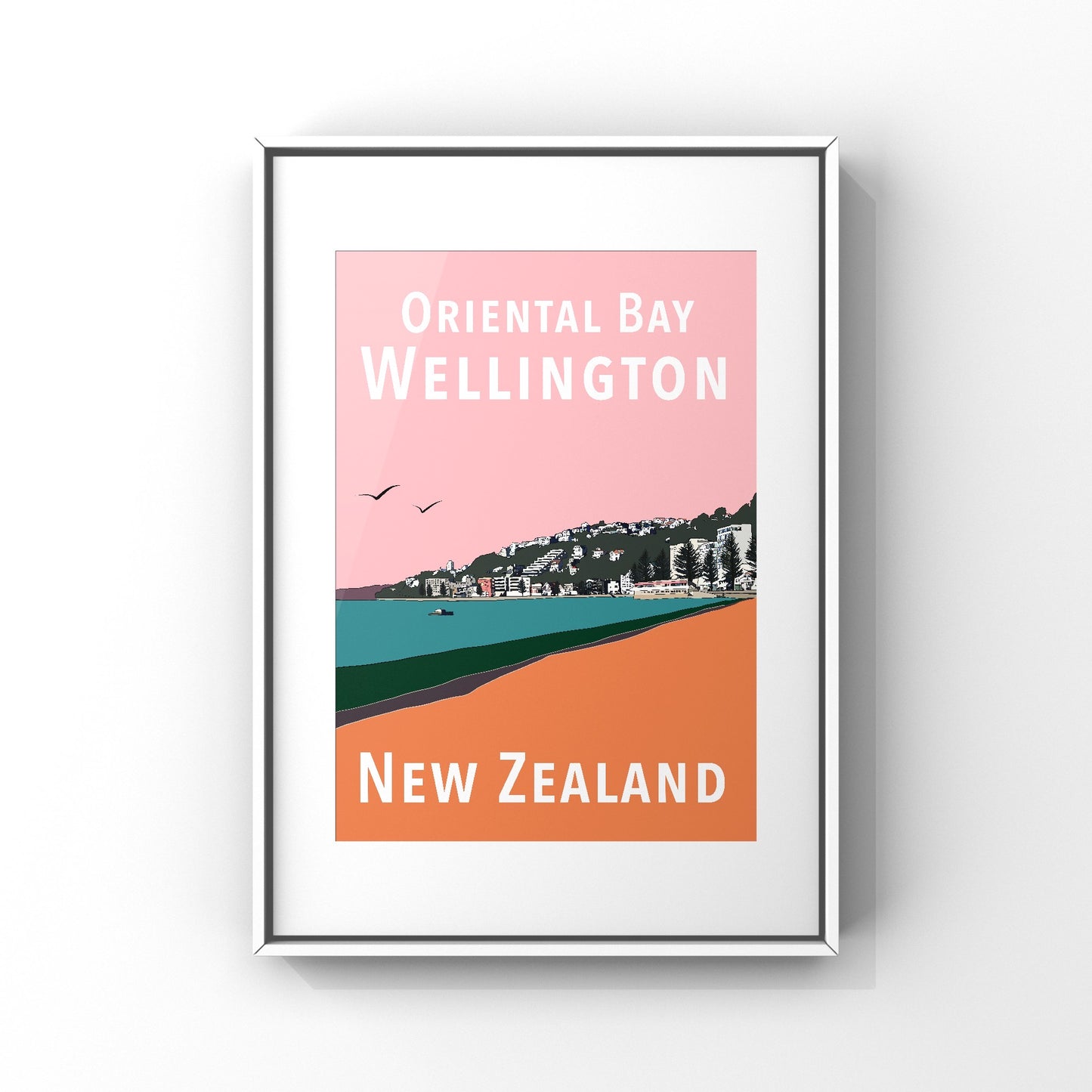 Oriental Bay Art Print - in Pink and Orange