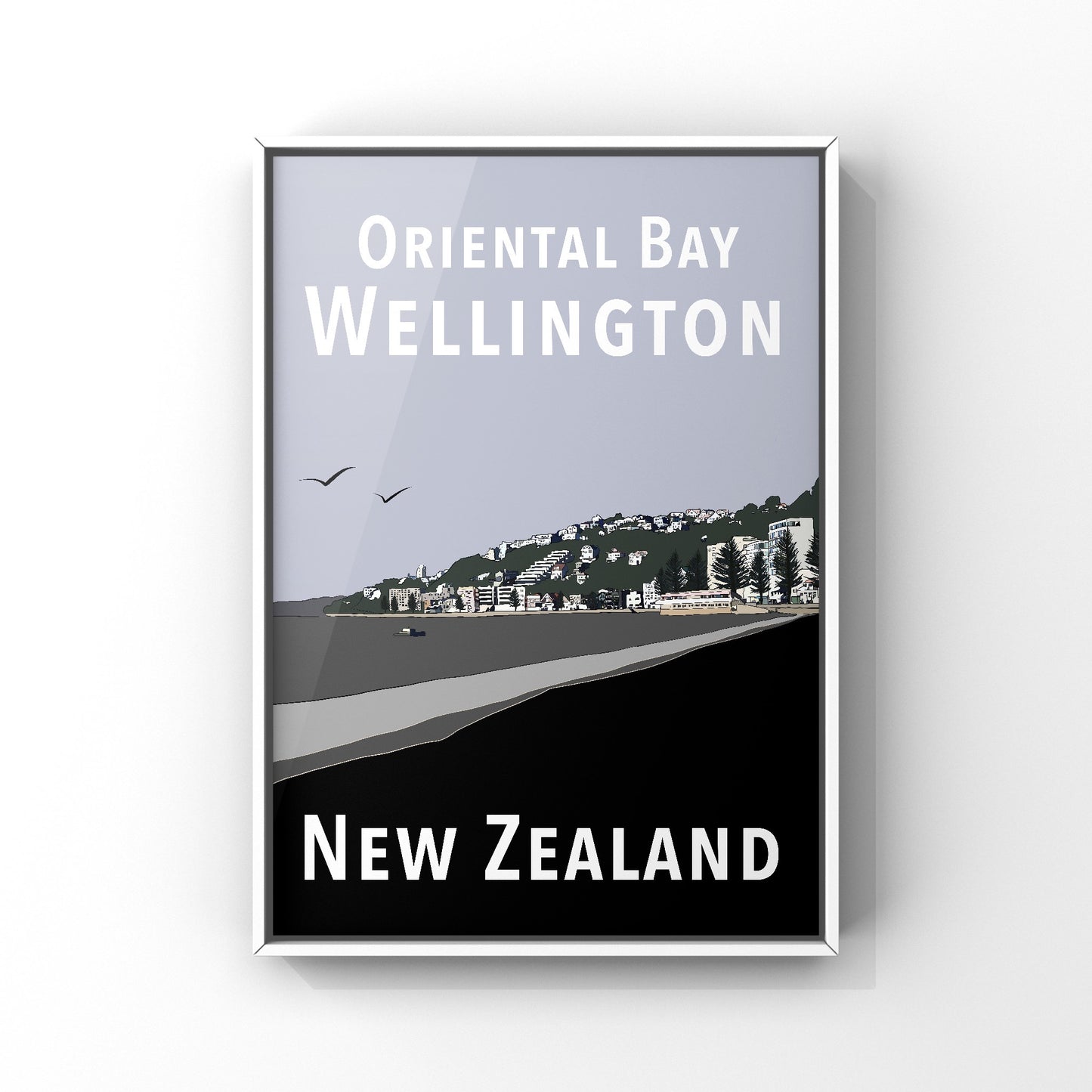 Oriental Bay Art Print - in Greys