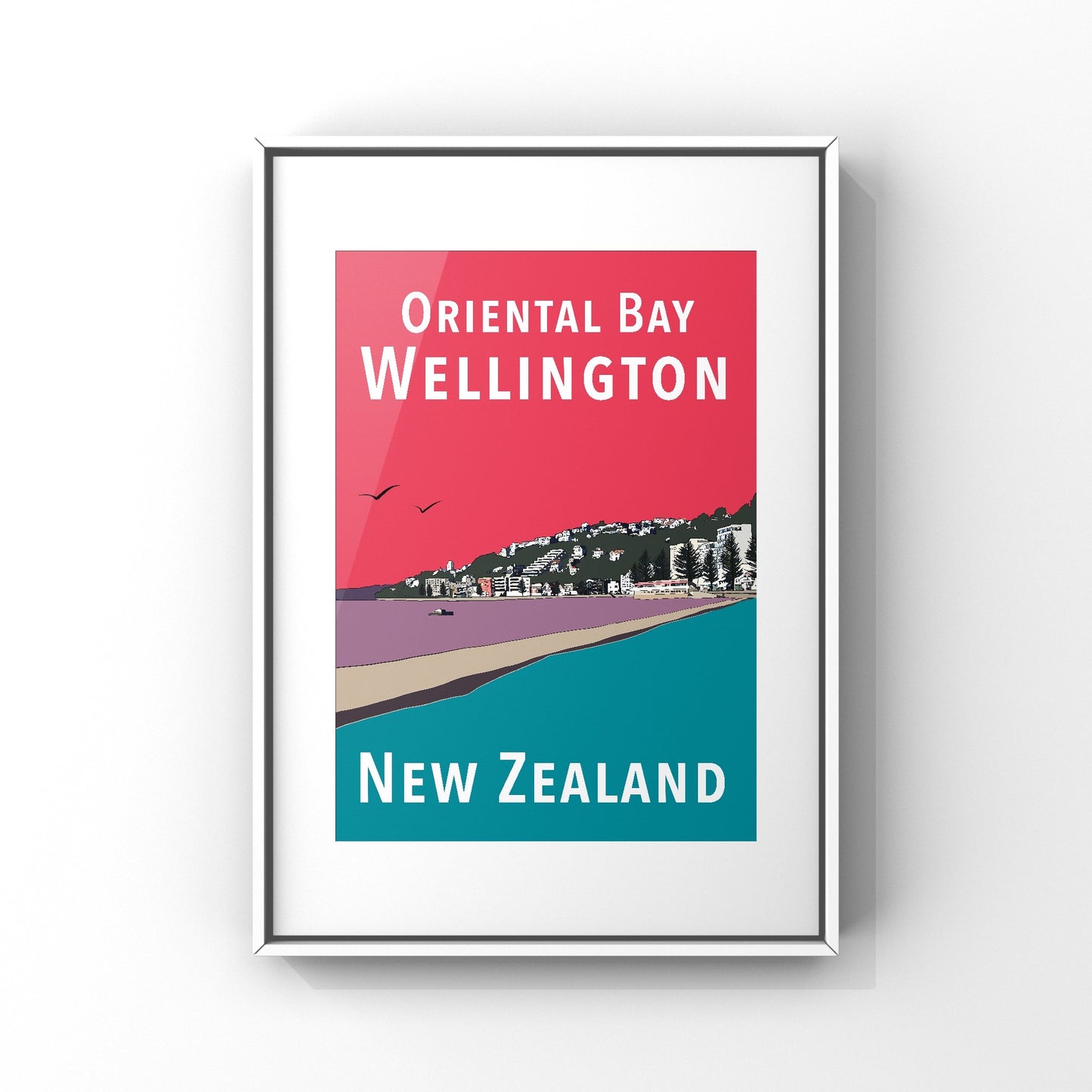 Oriental Bay Art Print - in Pink and Teal