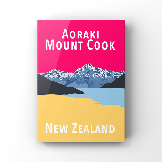 Mount Cook Art Print - in Pink and Yellow