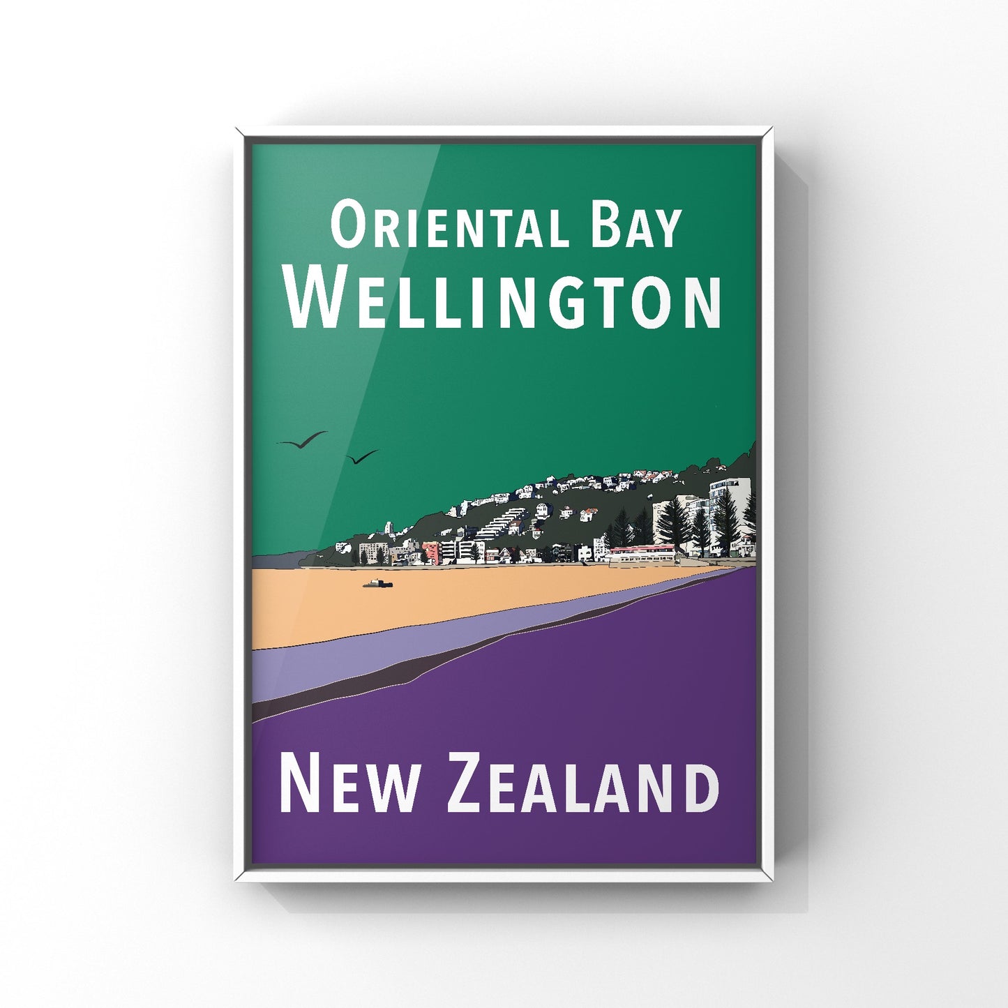 Oriental Bay Art Print - in Green and Purple