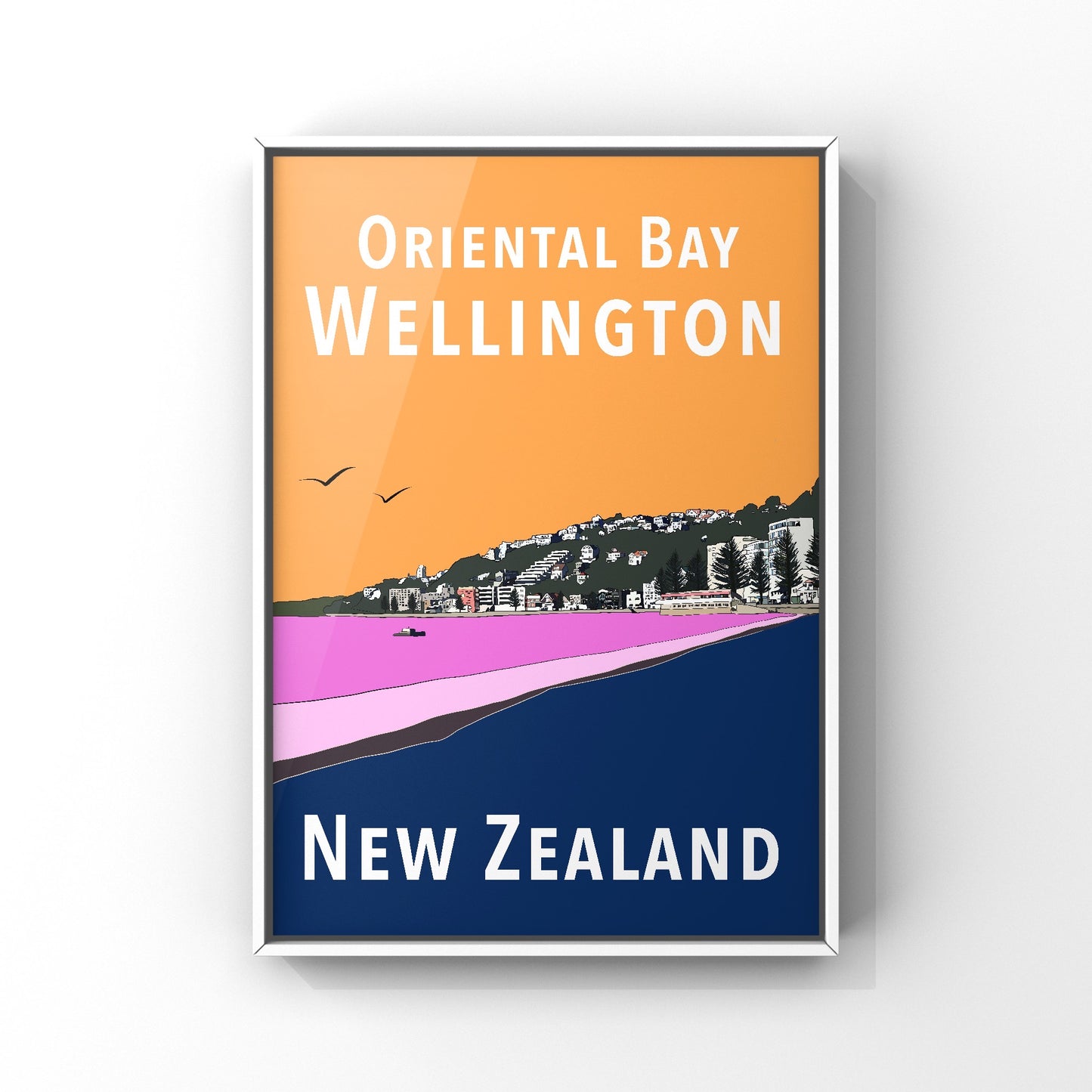 Oriental Bay Art Print - in Orange and Blue