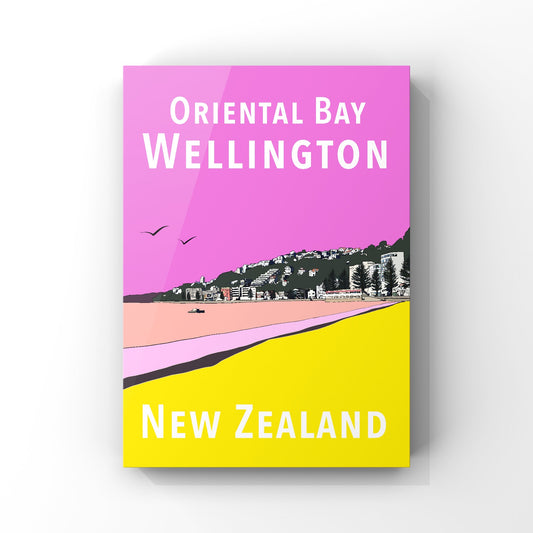 Oriental Bay Art Print - in Pink and Yellow
