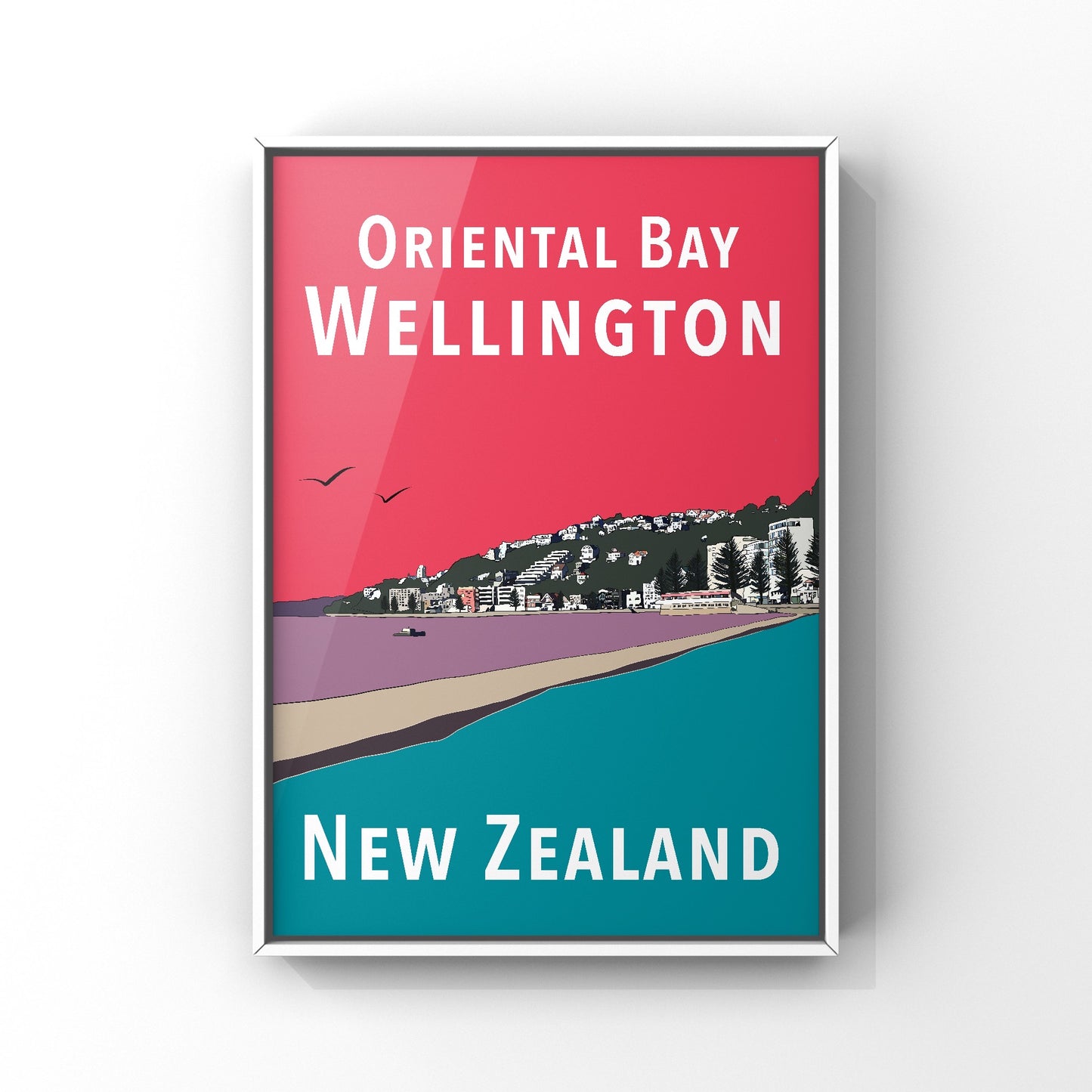 Oriental Bay Art Print - in Pink and Teal