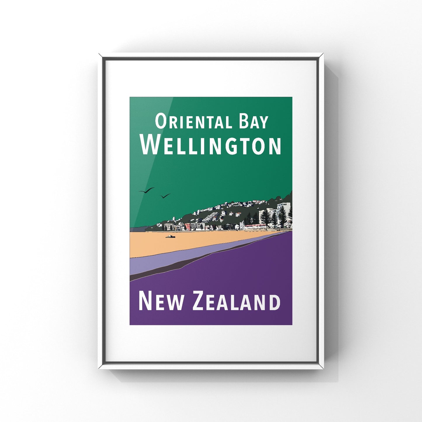 Oriental Bay Art Print - in Green and Purple
