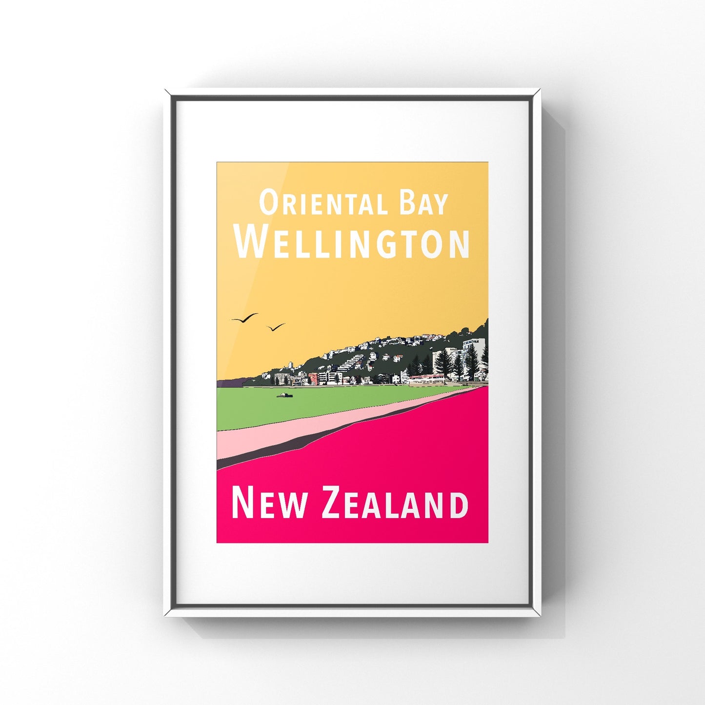 Oriental Bay Art Print - in Yellow and Pink