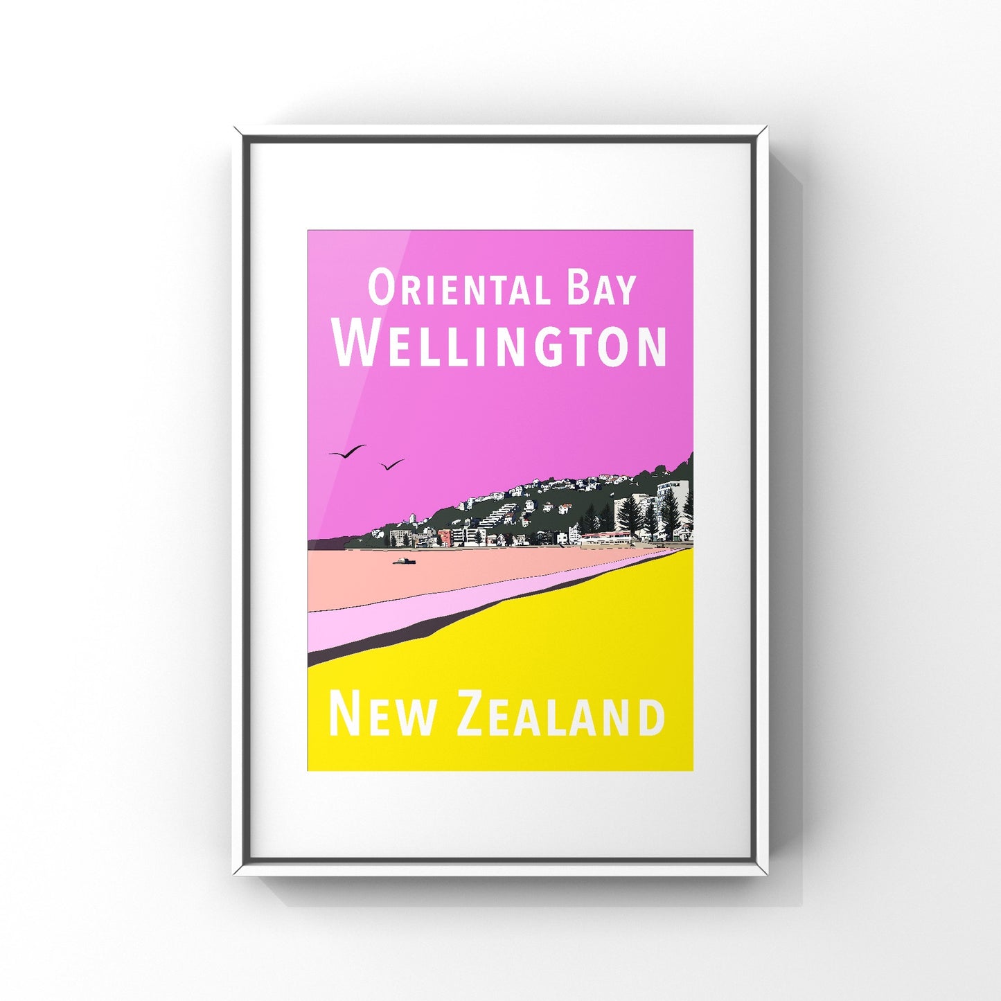 Oriental Bay Art Print - in Pink and Yellow