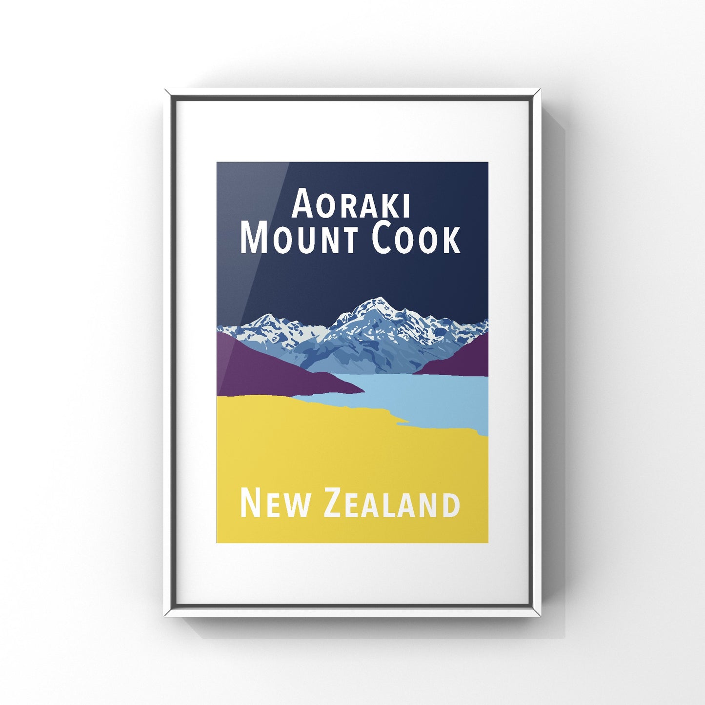 Mount Cook Art Print - in Navy and Yellow
