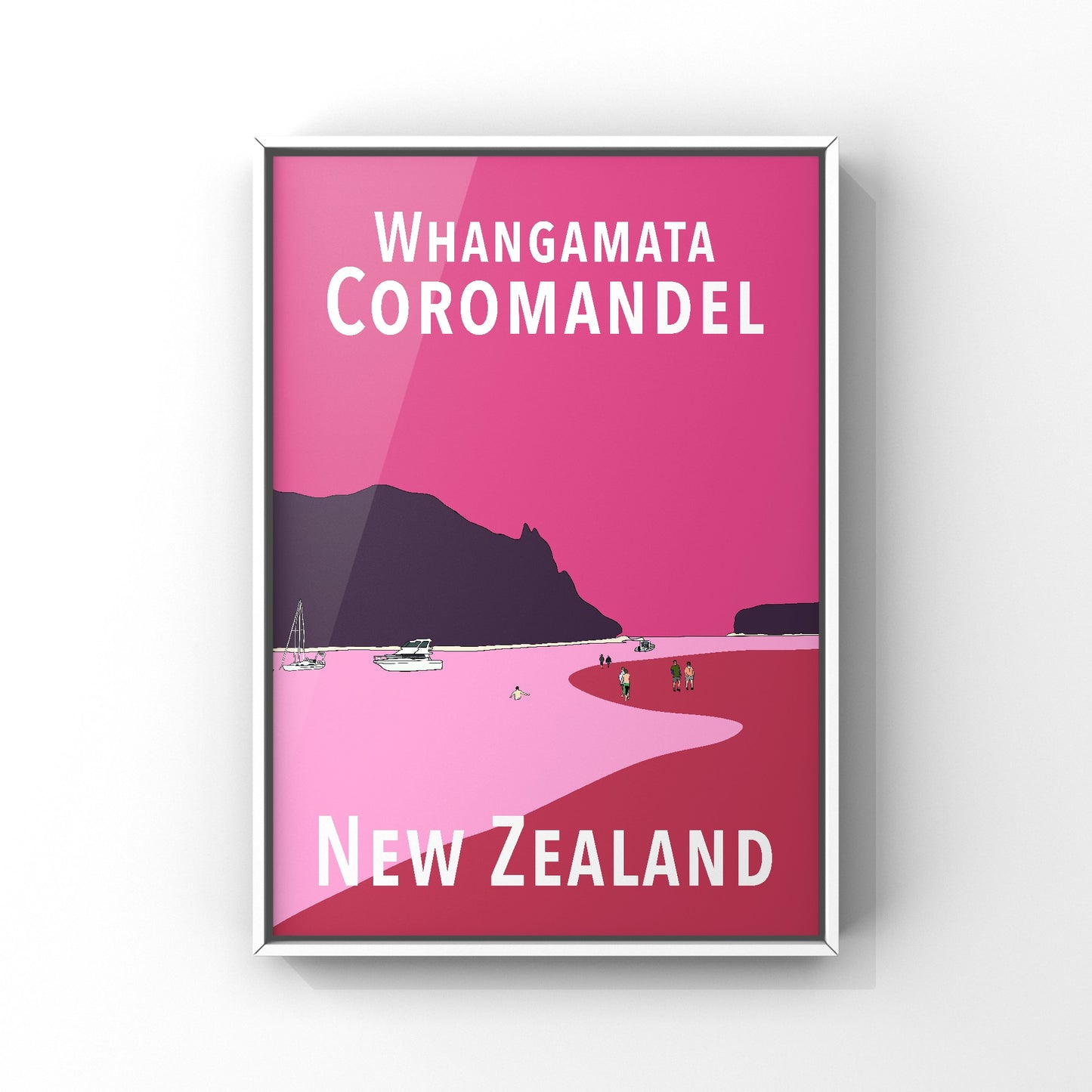 Whangamata Art Print - in Pink and Red