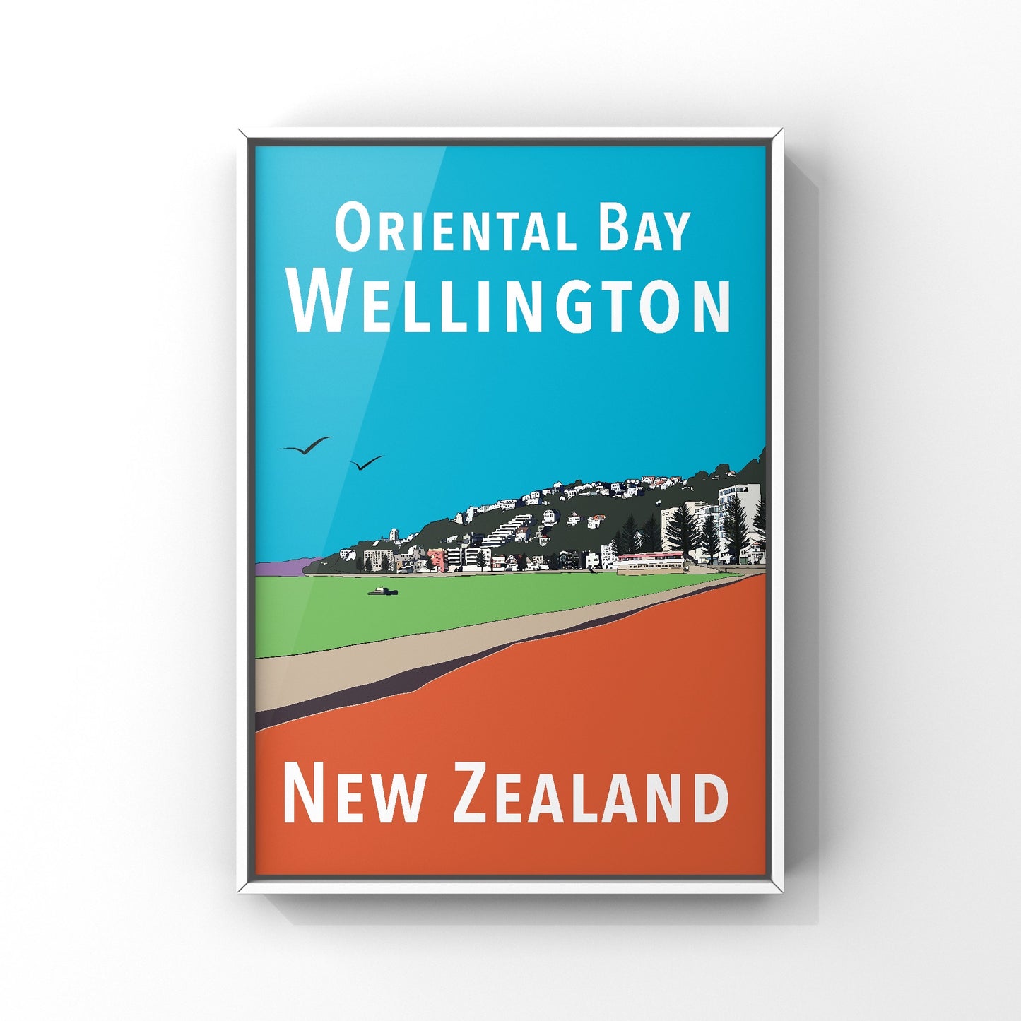 Oriental Bay Art Print - in Blue and Orange