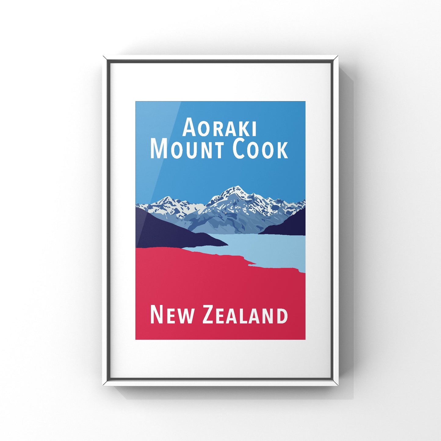 Mount Cook Art Print - in Blue and Red