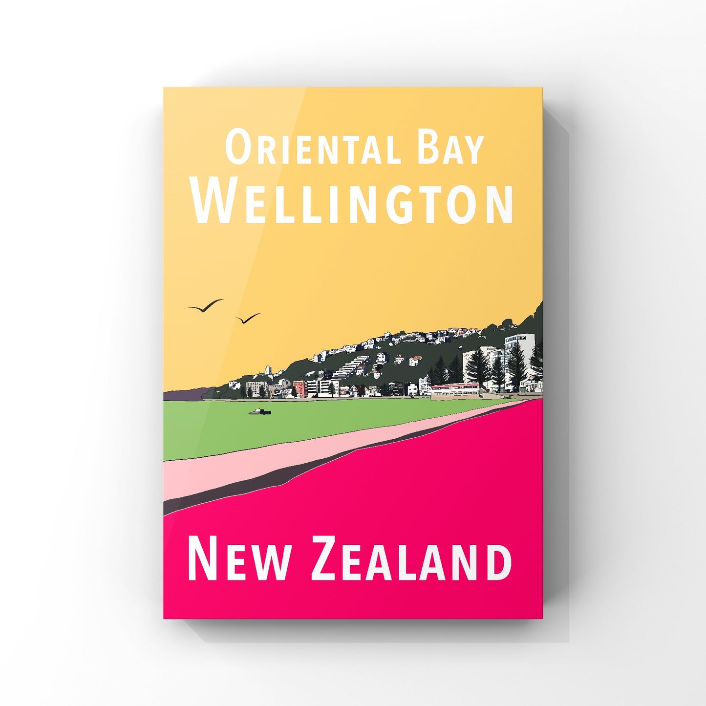 Oriental Bay Art Print - in Yellow and Pink