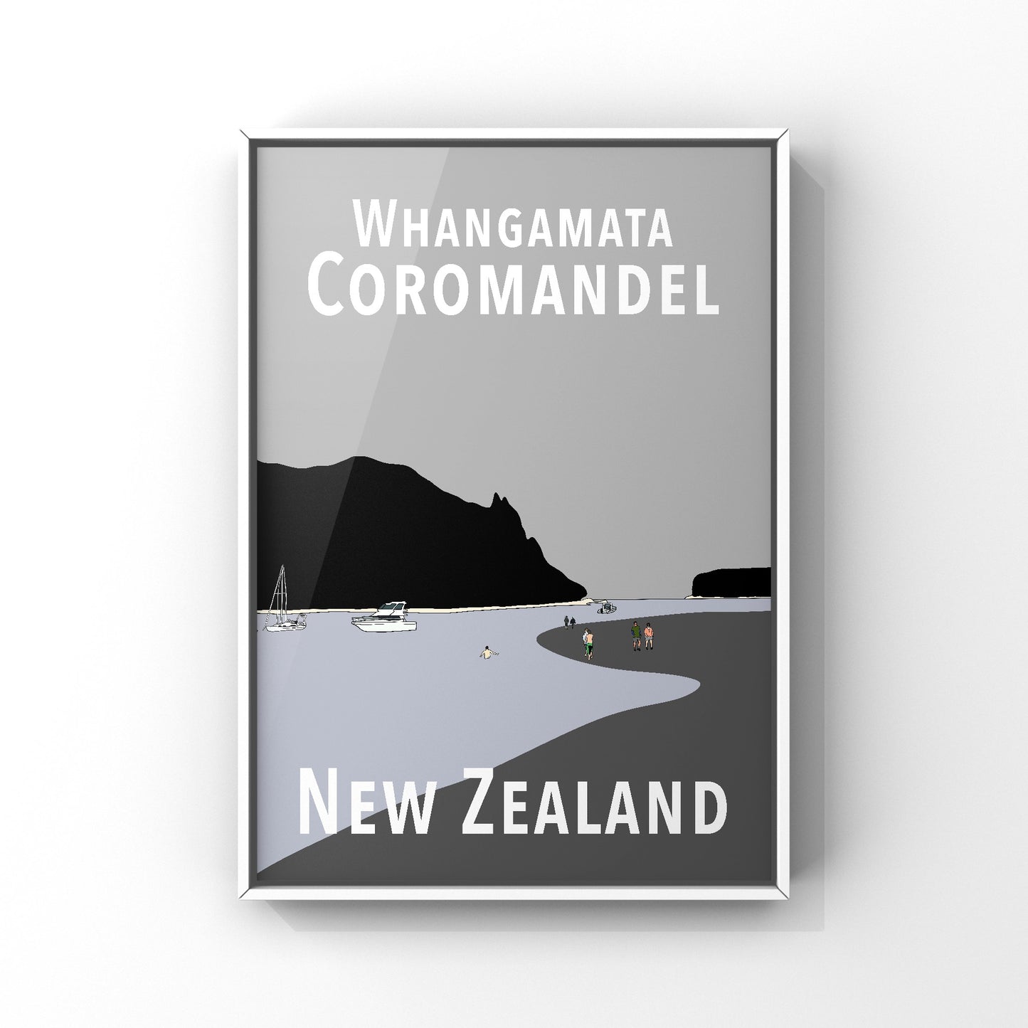 Whangamata Art Print - in Greys