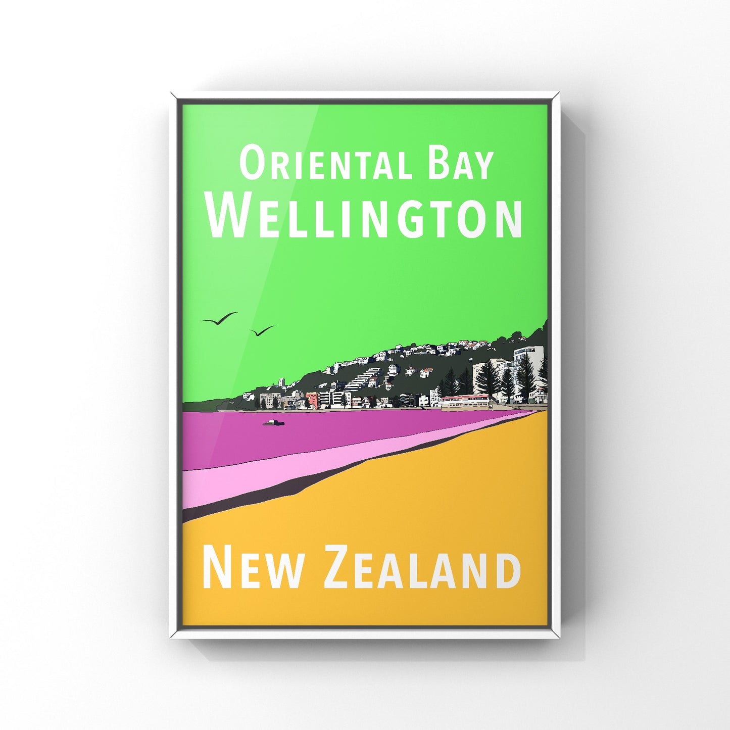 Oriental Bay Art Print - in Green and Gold