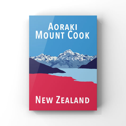 Mount Cook Art Print - in Blue and Red
