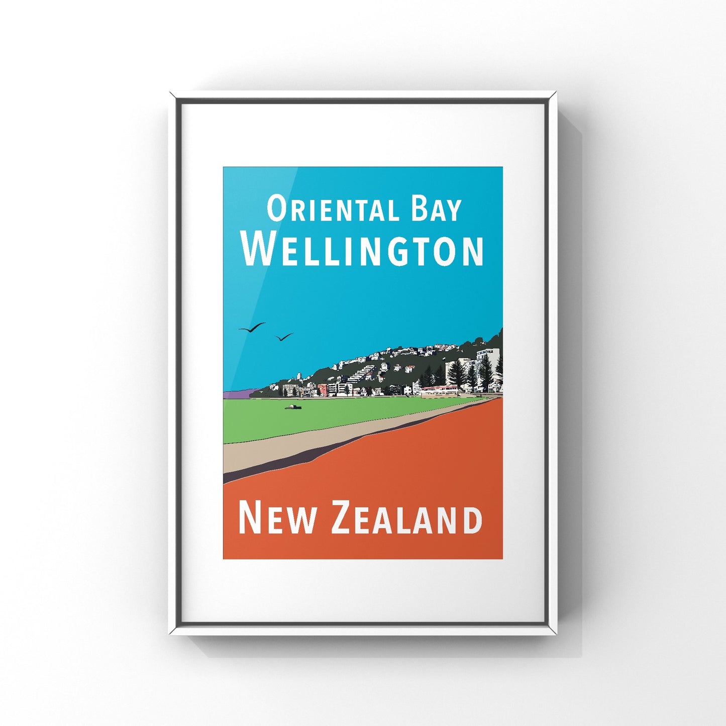 Oriental Bay Art Print - in Blue and Orange