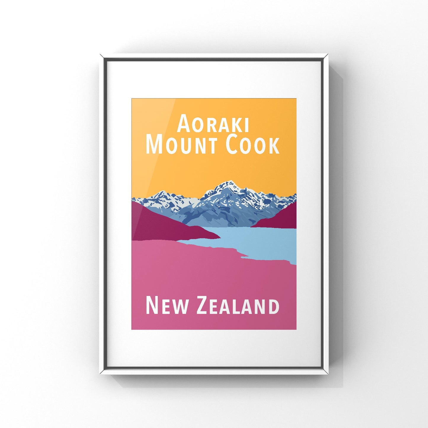 Mount Cook Art Print - in Yellow and Pink