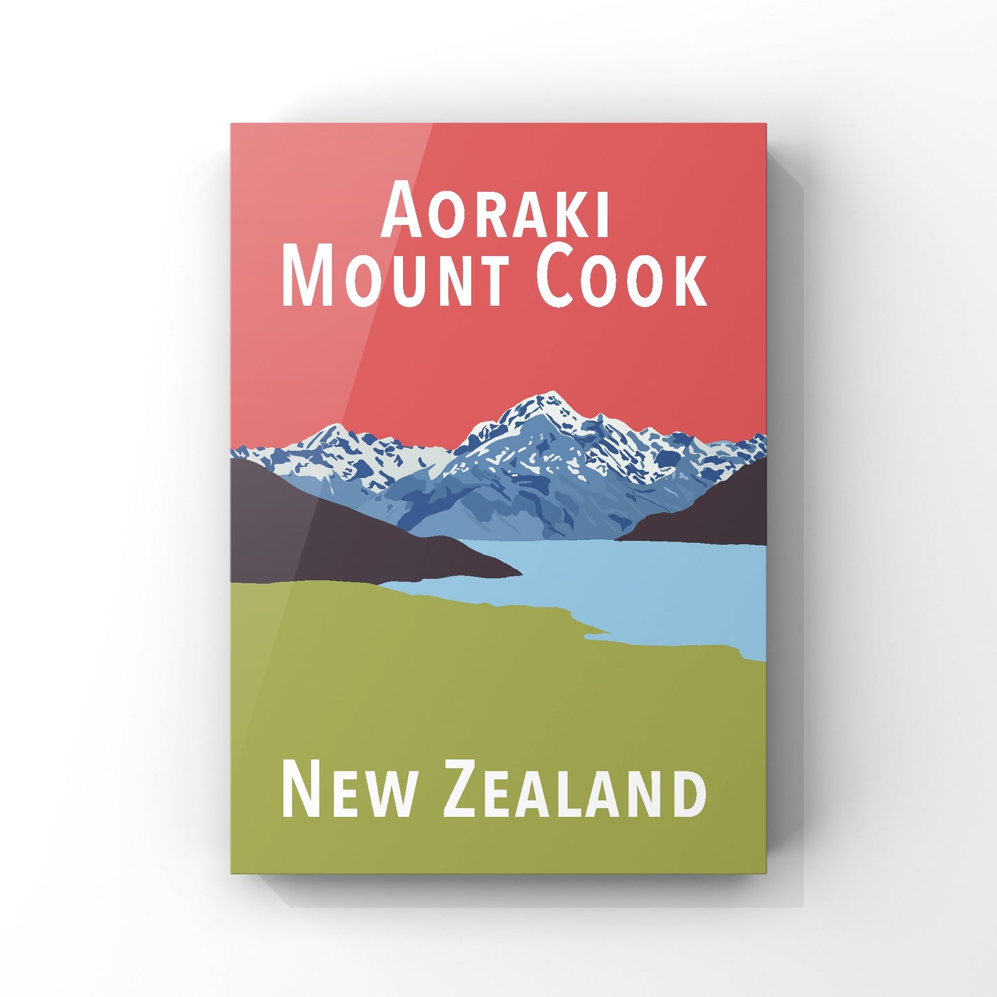 Mount Cook Art Print - in Red and Green