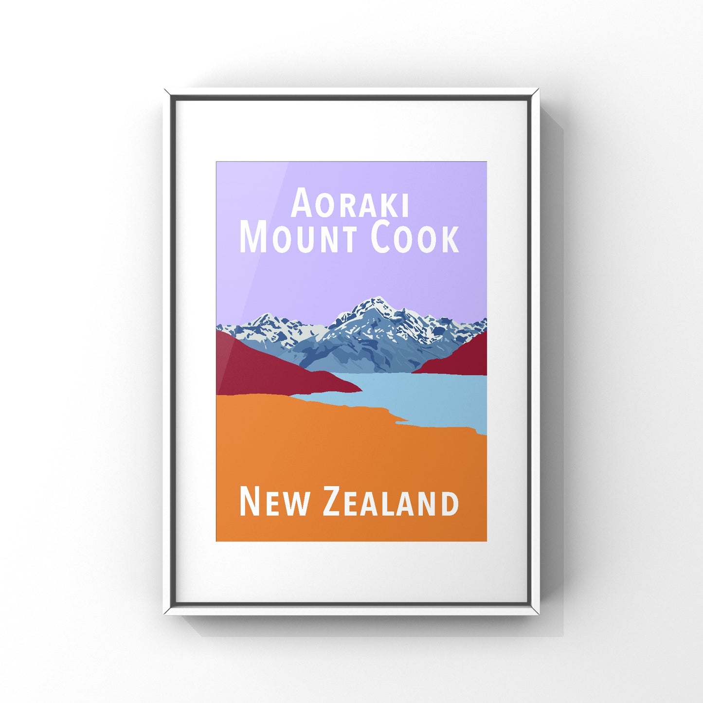 Mount Cook Art Print - in Purple and Orange
