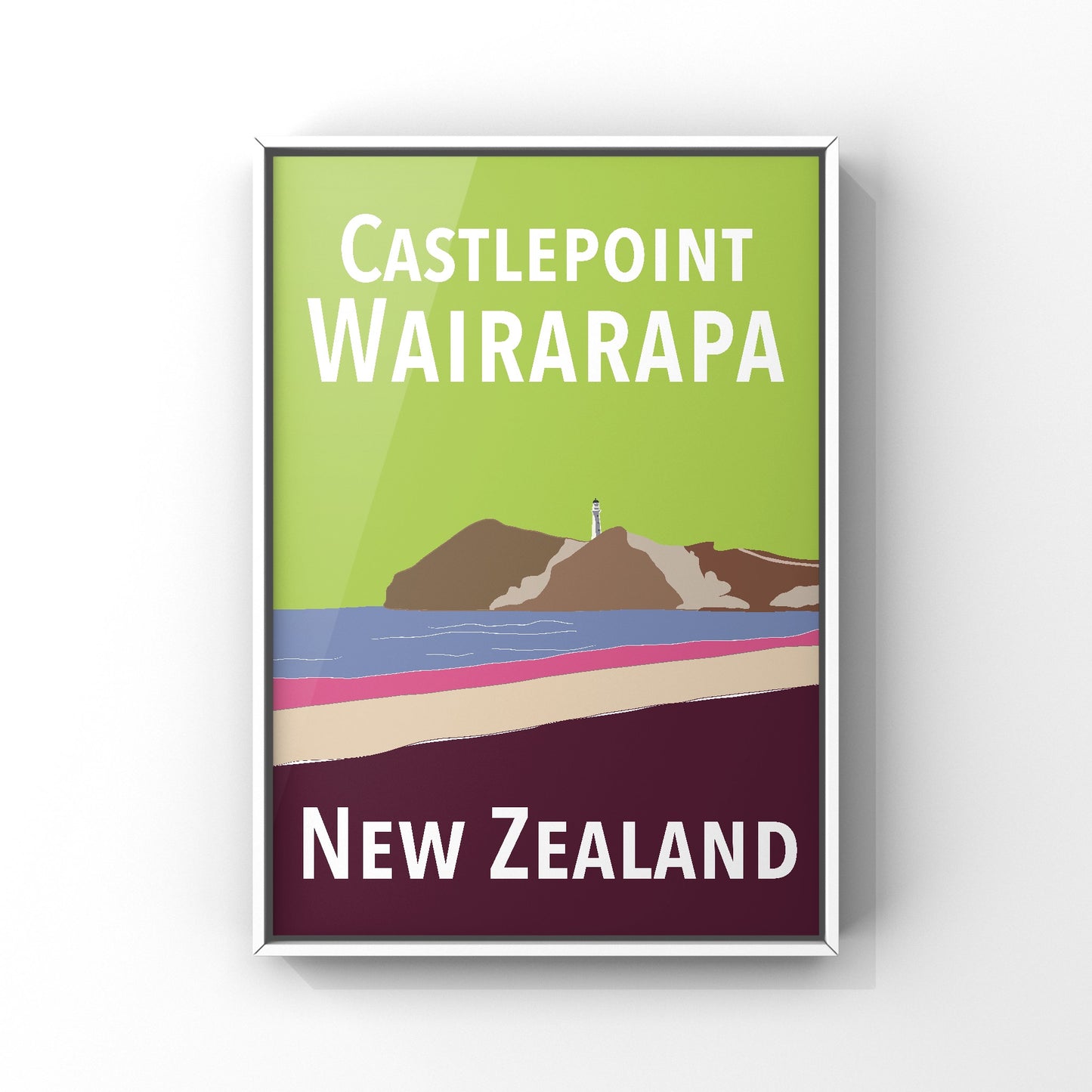 Castlepoint Art Print - in Green and Plum