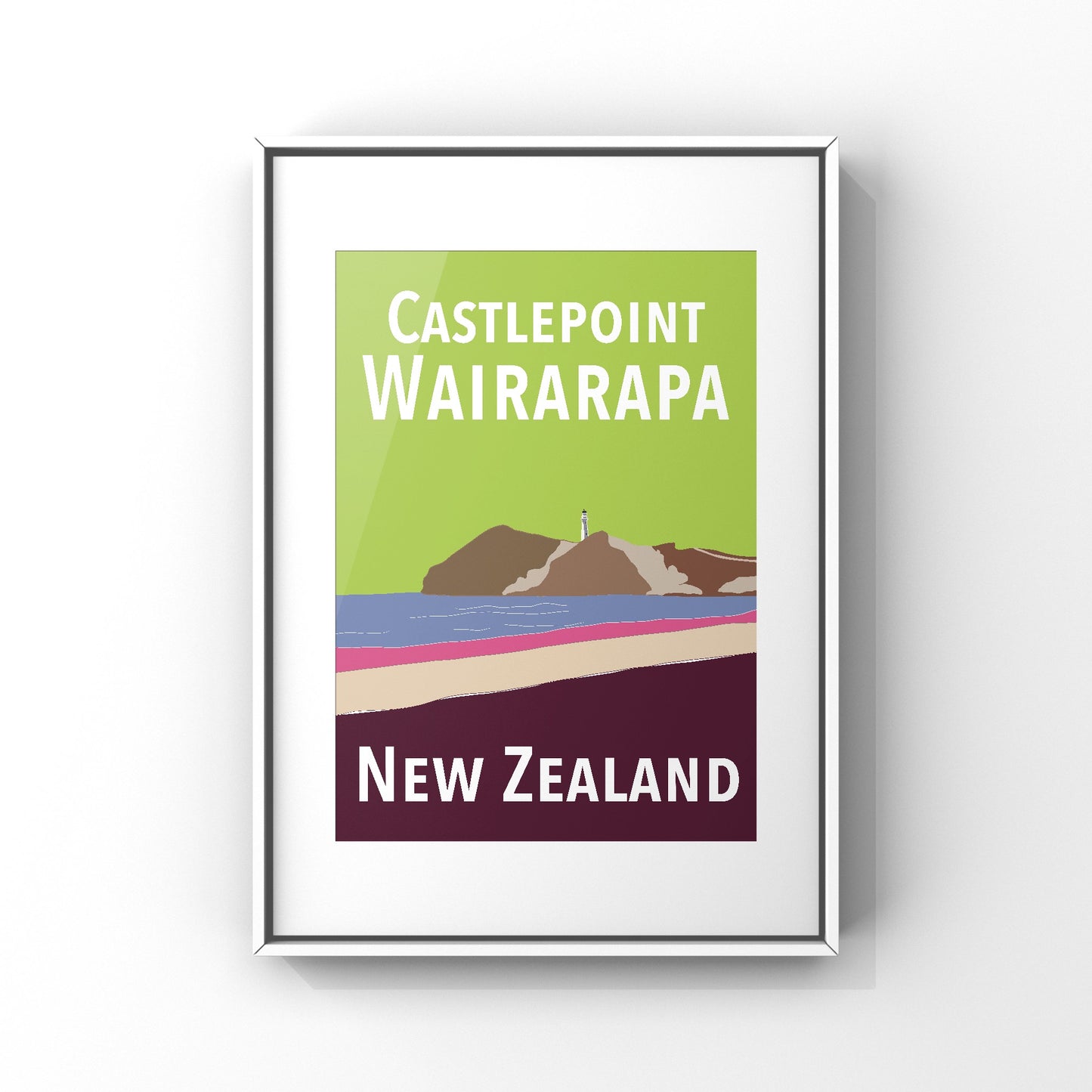 Castlepoint Art Print - in Green and Plum