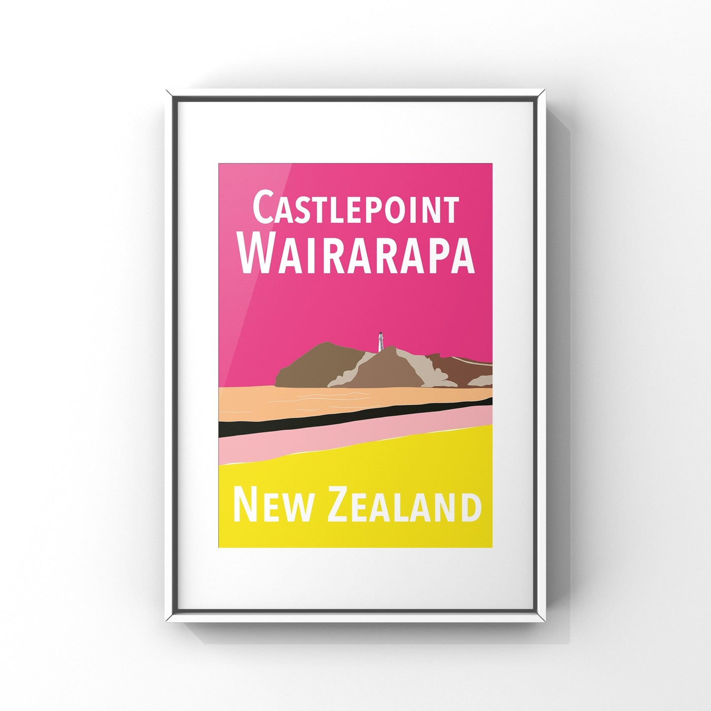 Castlepoint Art Print - in Pink and Yellow