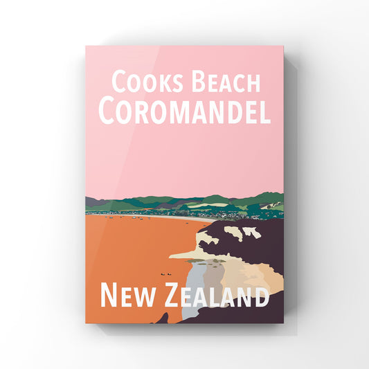 Cooks Beach Art Print - in Pink and Orange