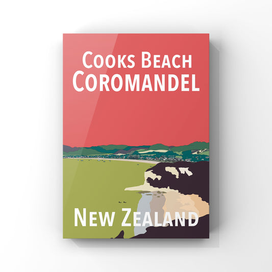 Cooks Beach Art Print - in Red and Green