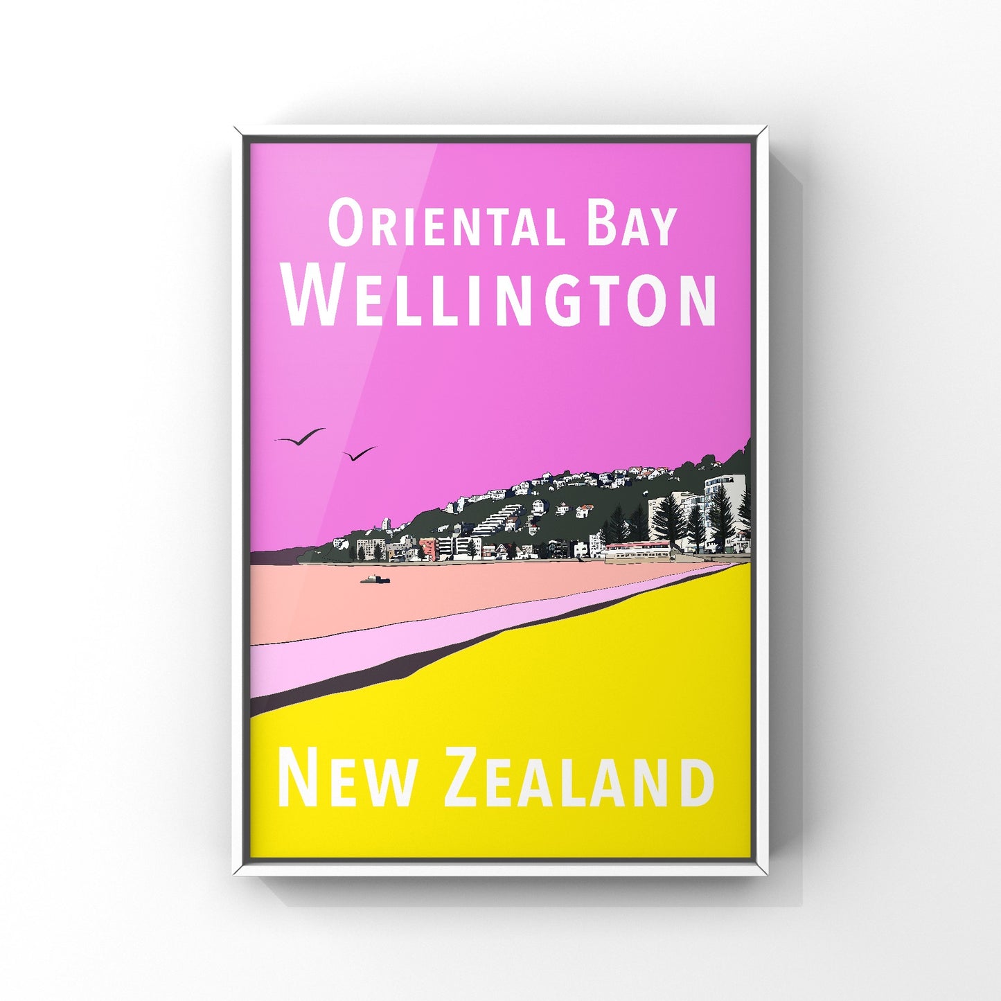 Oriental Bay Art Print - in Pink and Yellow
