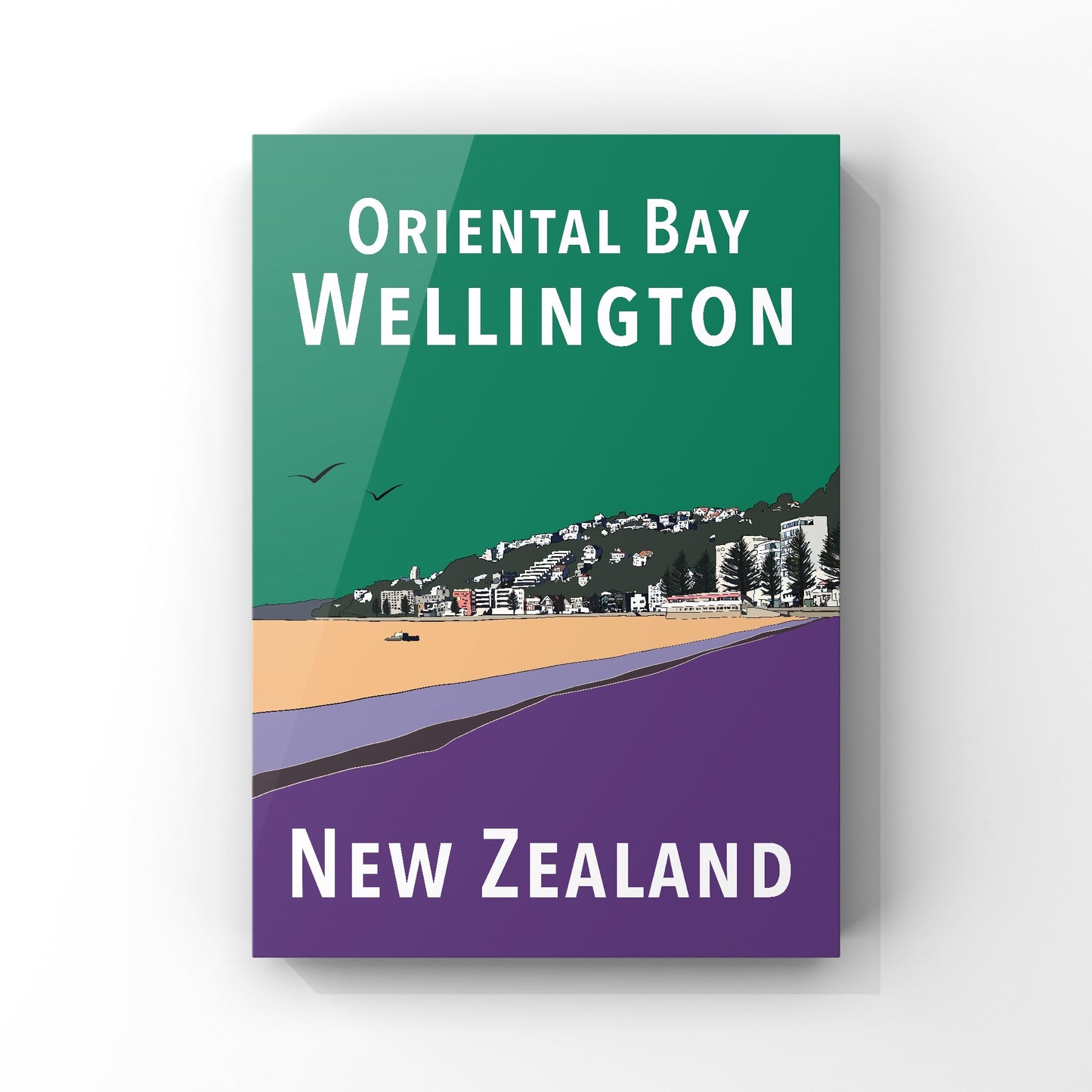 Oriental Bay Art Print - in Green and Purple