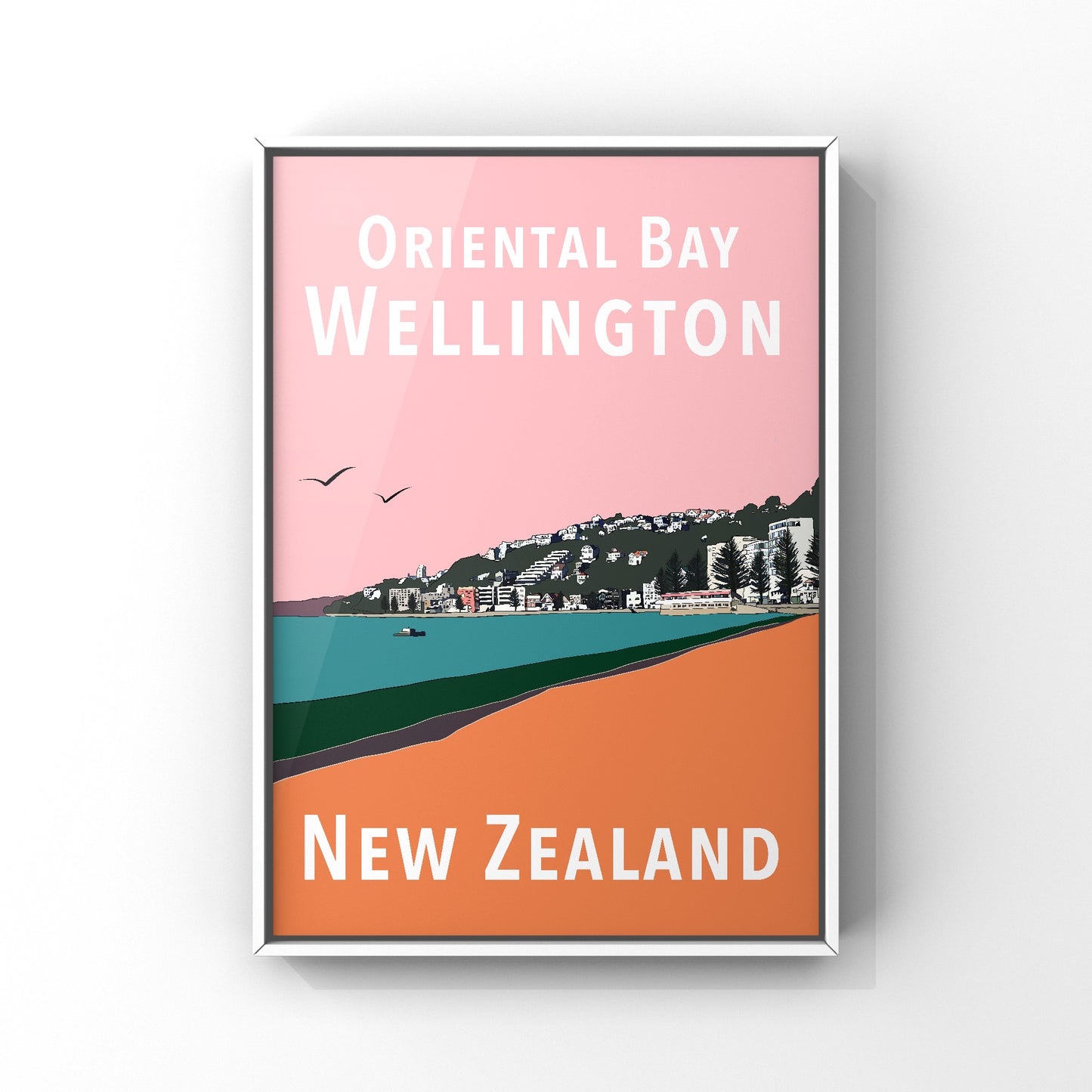Oriental Bay Art Print - in Pink and Orange