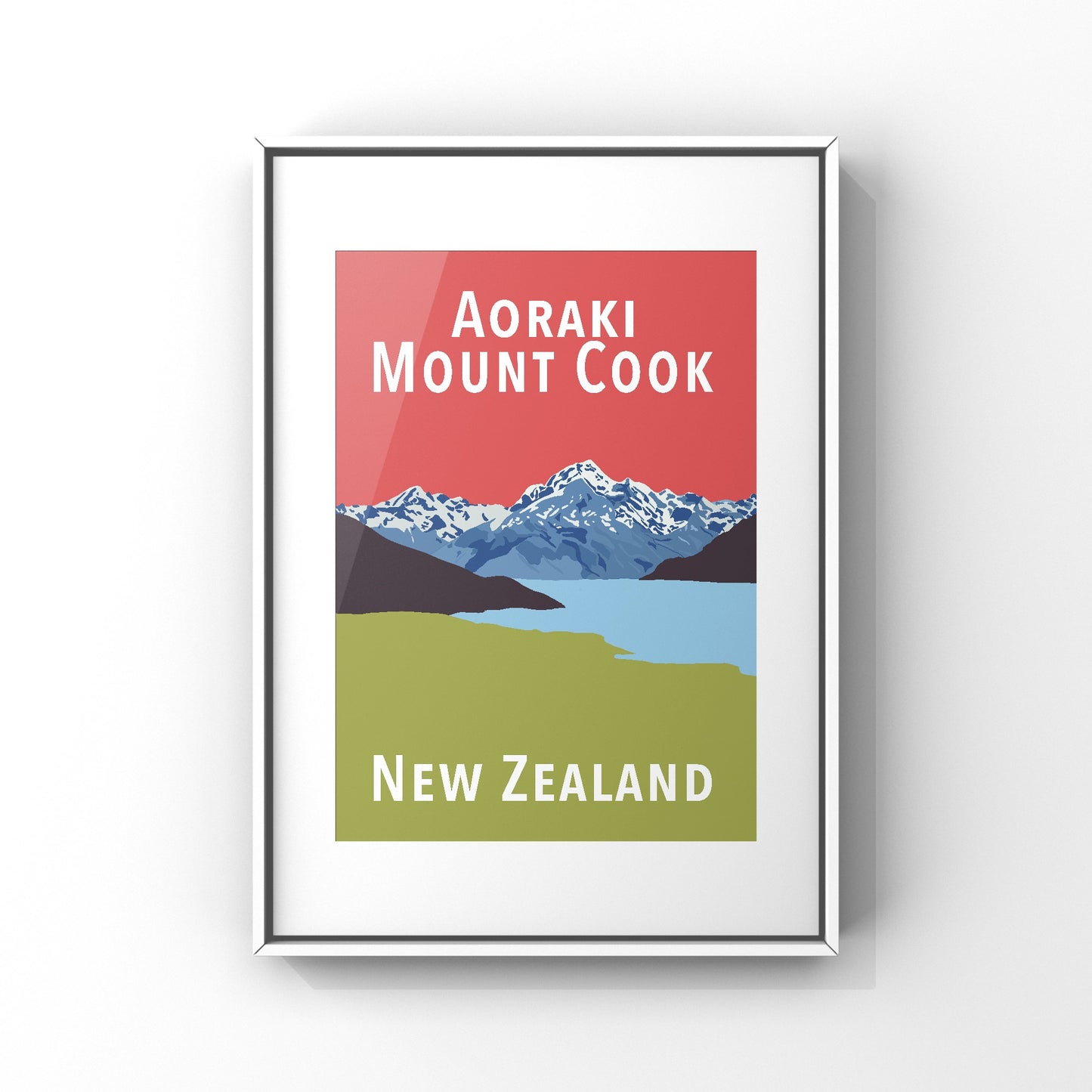 Mount Cook Art Print - in Red and Green