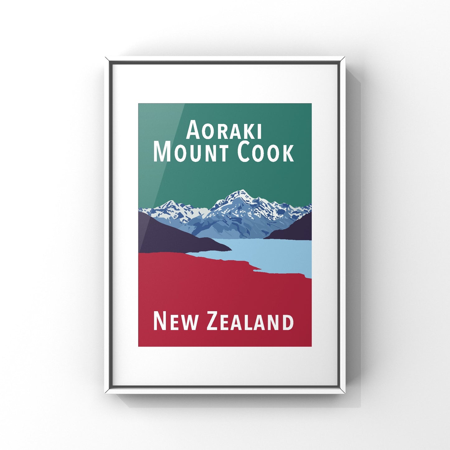 Mount Cook Art Print - in Green and Red