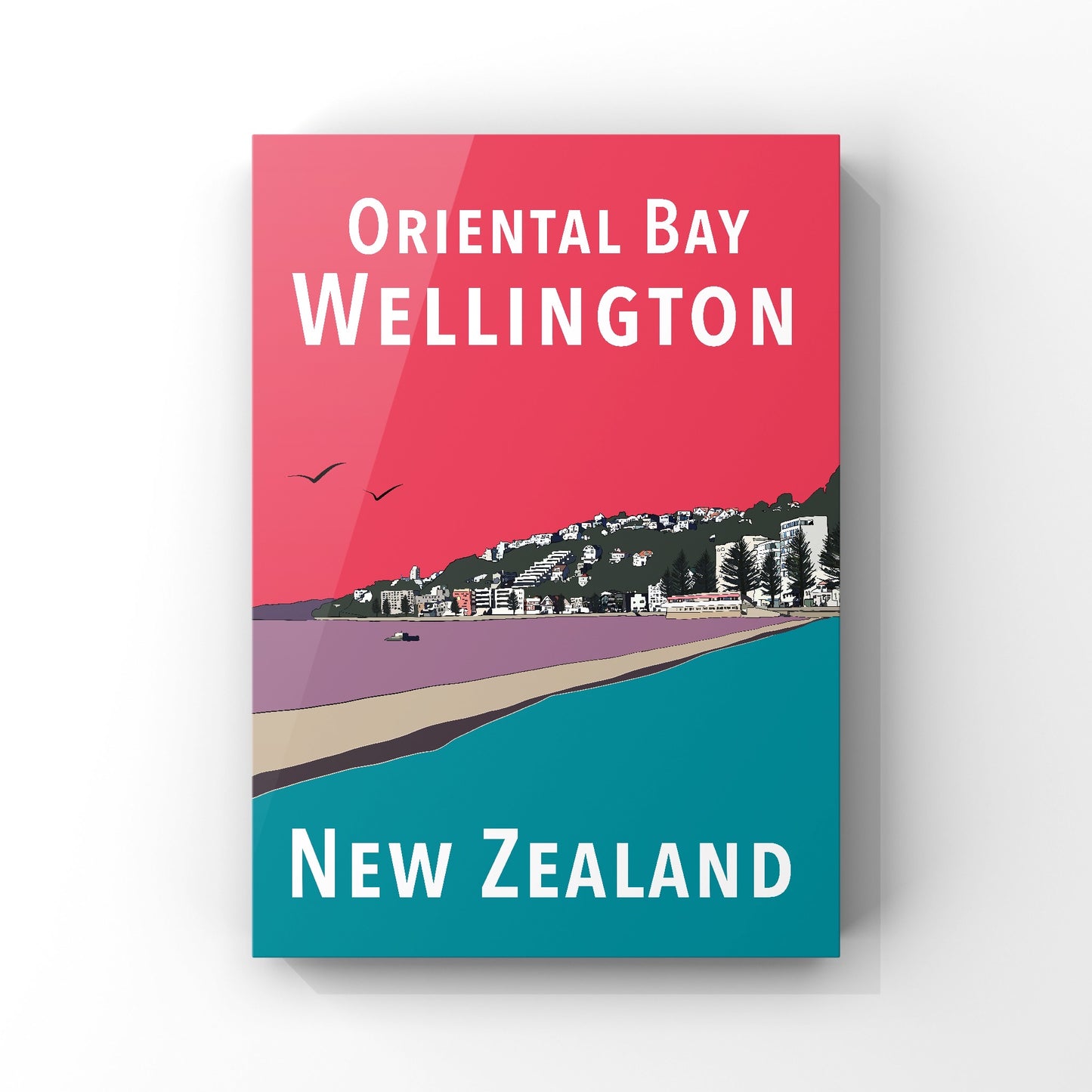 Oriental Bay Art Print - in Pink and Teal