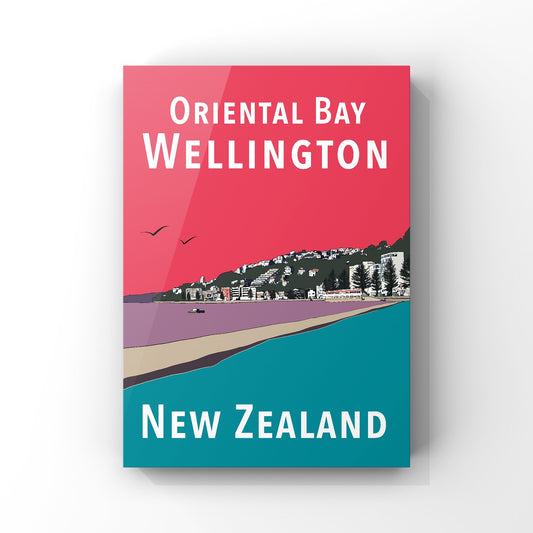 Oriental Bay Art Print - in Pink and Teal