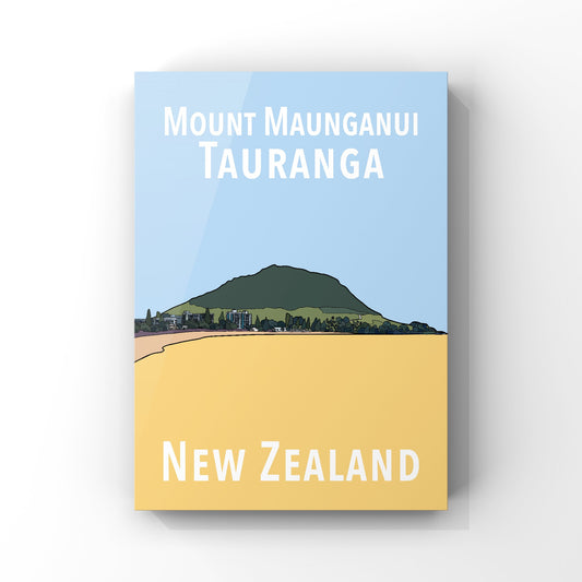 Mount Maunganui Art Print - Blue and Yellow