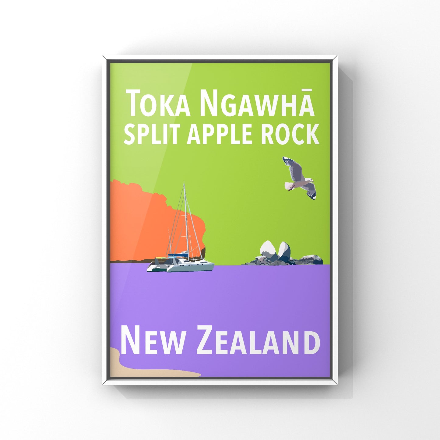 Split Apple Rock Art Print - in Green and Purple
