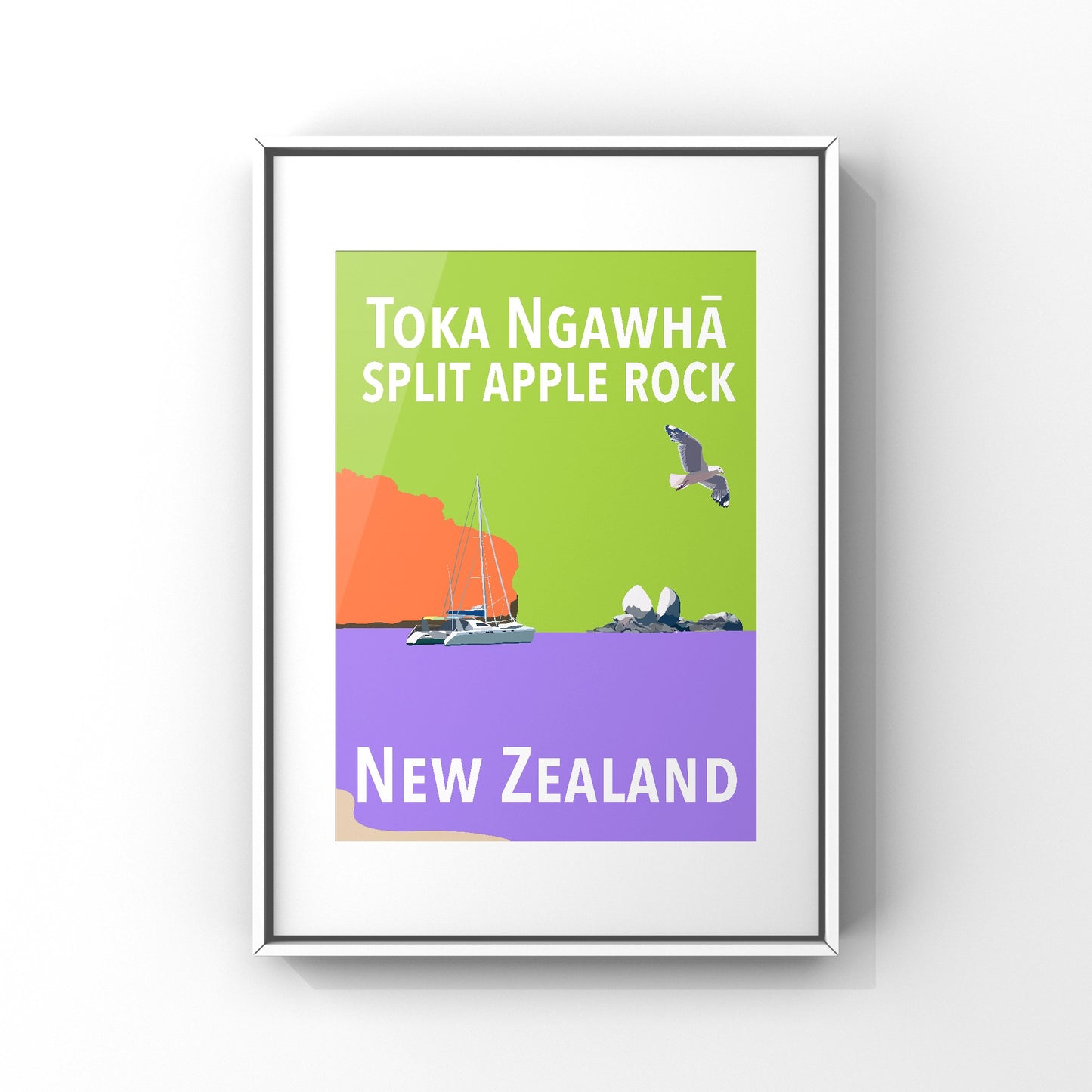 Split Apple Rock Art Print - in Green and Purple
