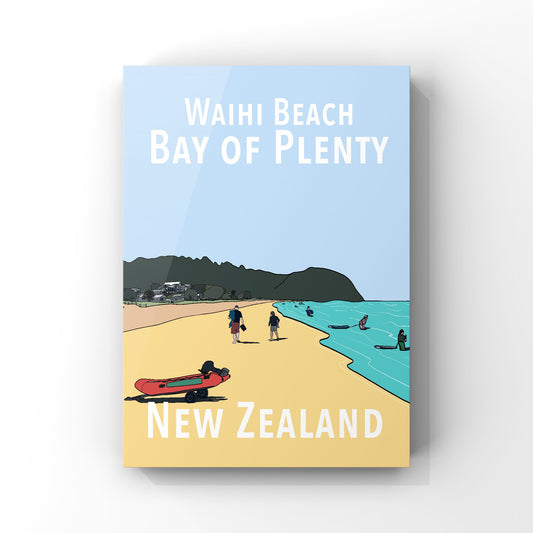 Waihi Beach Art Print - Blue and Yellow