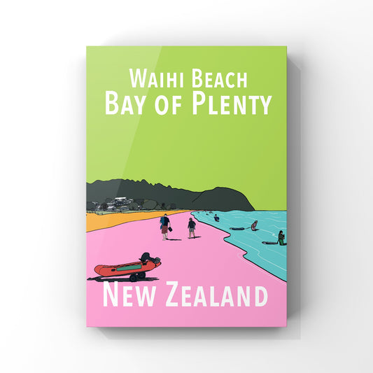 Waihi Beach Art Print - Green and Pink