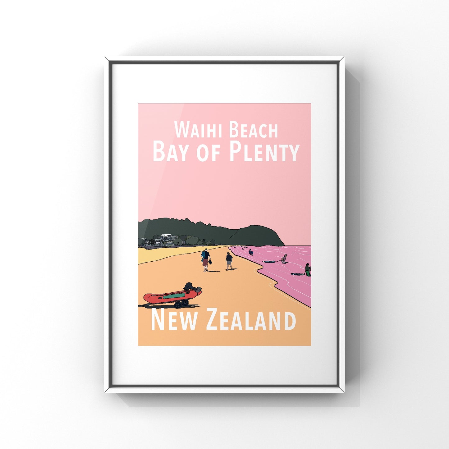 Waihi Beach Art Print - Pink and Peach