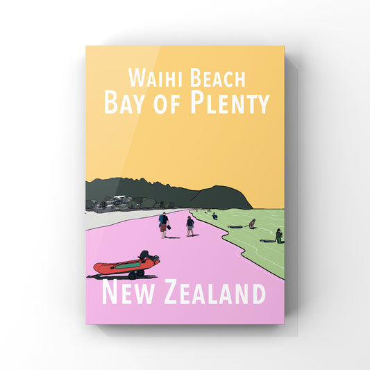 Waihi Beach Art Print - Yellow and Pink