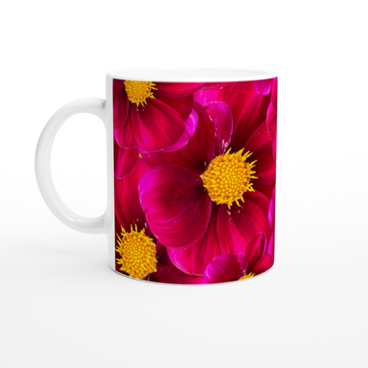 Red Dahlias mug- Hugh's Garden for Mary Potter Hospice