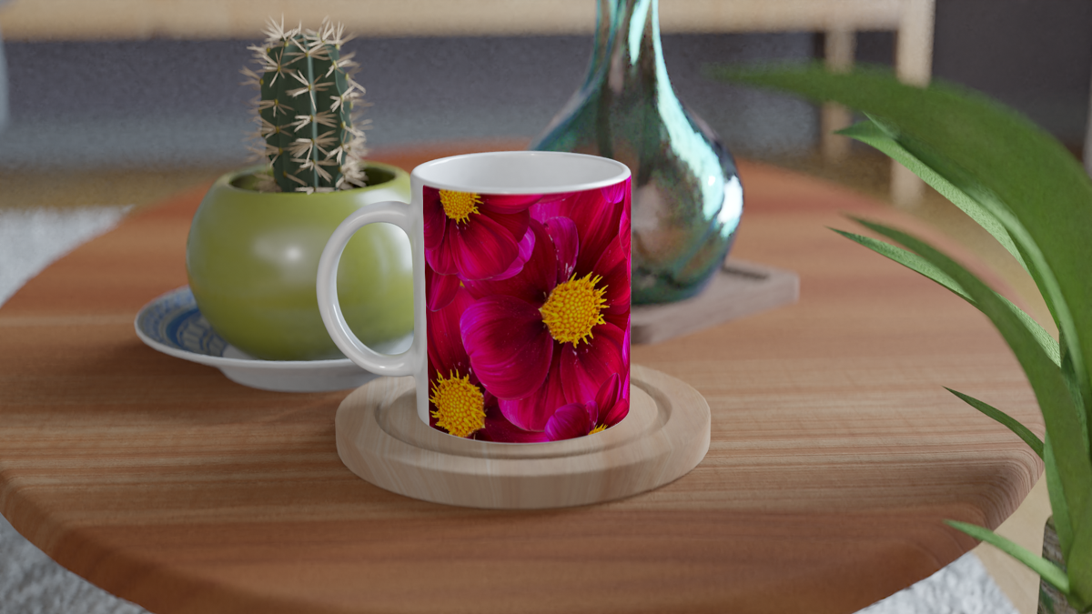 Red Dahlias mug- Hugh's Garden for Mary Potter Hospice