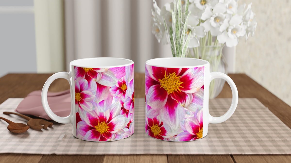 White Dahlias mug- Hugh's Garden for Mary Potter Hospice